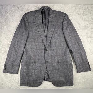 Canali Blazer Men's Large Dark Gray Glen Plaid Sport Coat Pure Wool Italy 13290